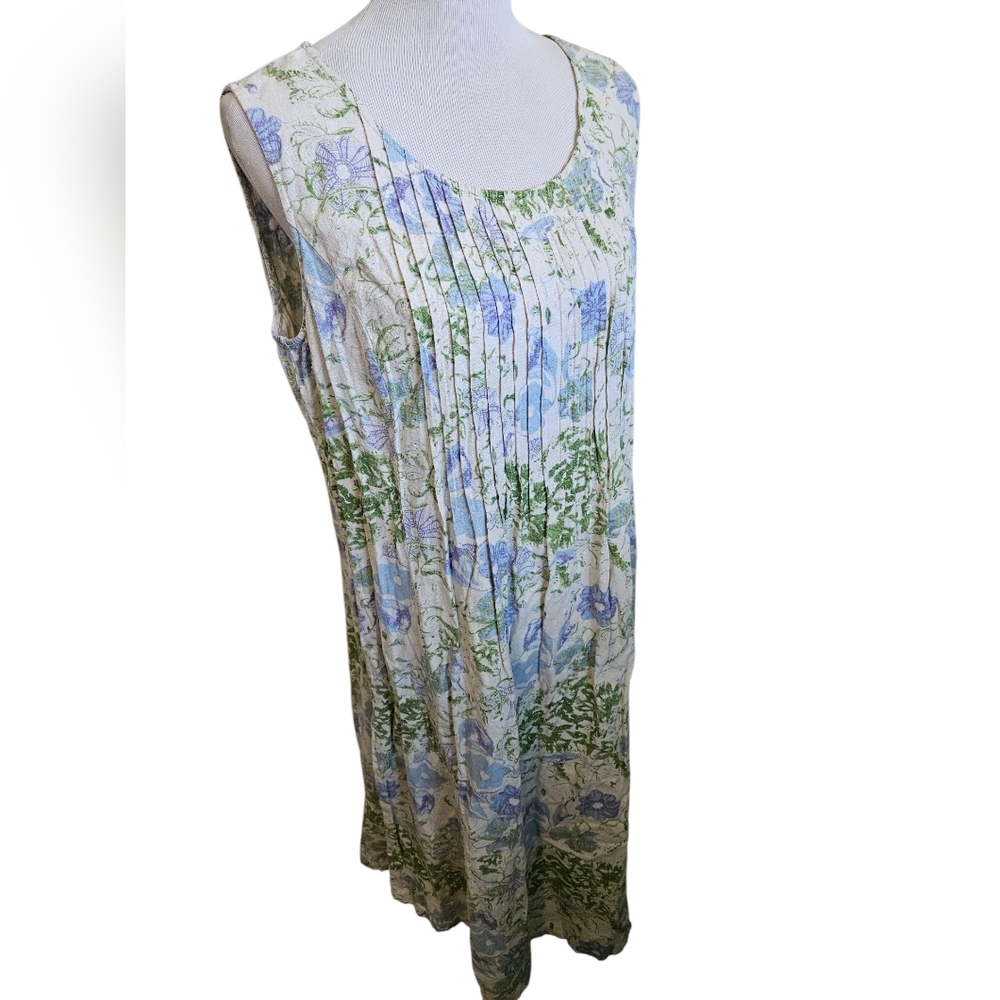 Chadwicks Sleeveless Dress- Blue, Lavender, and Green Floral-Size PXL